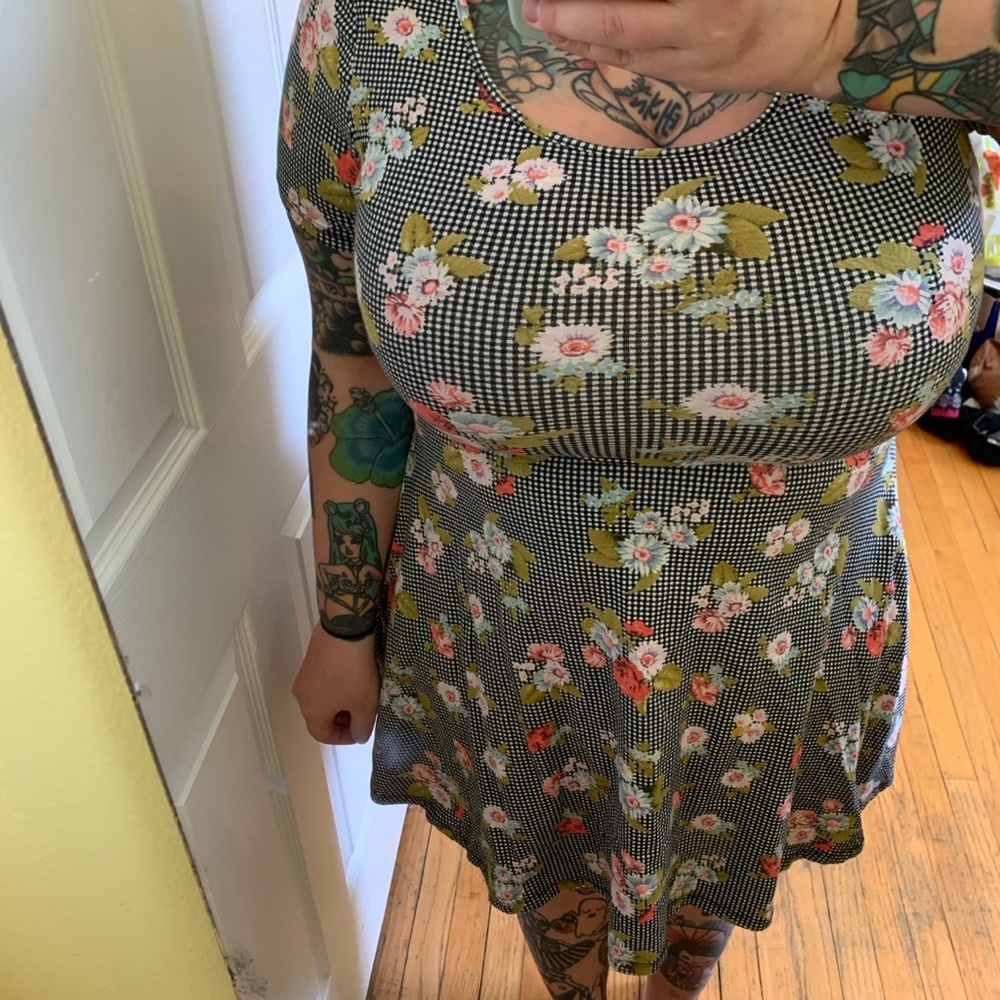 Gingham floral skater dress